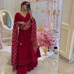 Red Color Three Piece Anarkali Suit