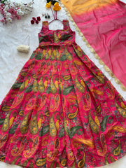 Organza Silk Pink Color Huge Flaired Designer Gown