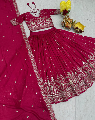 Gorgeous Pink Vichitra Thread Work Lehenga Choli