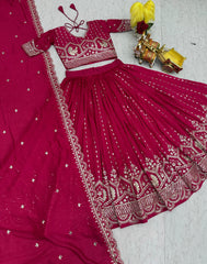 Gorgeous Pink Vichitra Thread Work Lehenga Choli