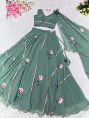 Wonderful Georgette Sky Blue Color Top With Lehenga