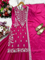 Good Looking Embroidery Work Pink Color Top With Lehenga Choli