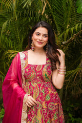Organza Silk Pink Color Huge Flaired Designer Gown