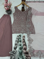 Elegance Onion Color Embroidered Festive Sharara Suit