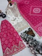 Embroidered Sequence Work Pink Color Sharara Sui