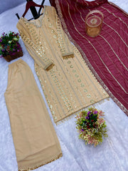 Preferable Georgette Beige Color Palazzo Suit