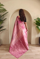 Wonderful Pink Color Flower Print Silk Saree