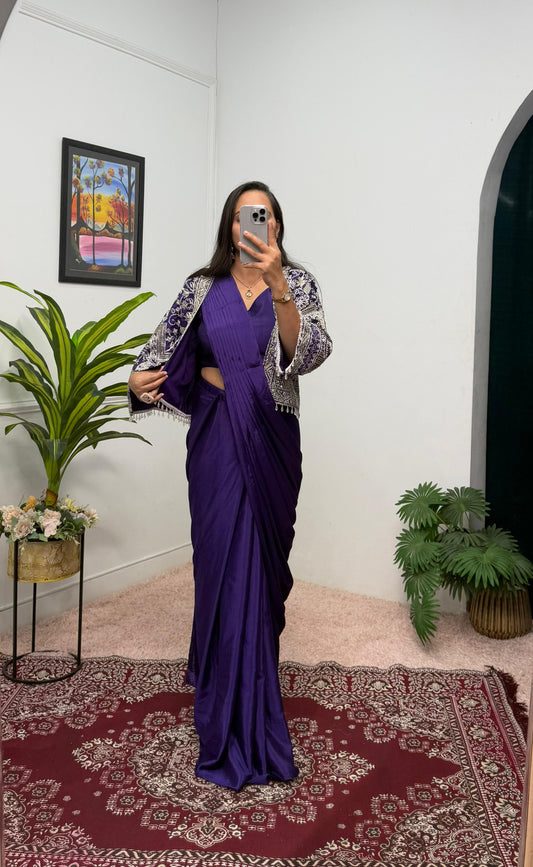 Preferable Purple Color Chinon Silk Ready to Wear Saree