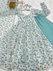 Flower Print Exclusive Fully Flair Sky Blue Color Anarkali Suit