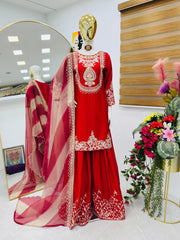 Festive Wear Fully Stitched Red Color Sharara Suit