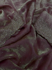 Party Wear Diamond Work Silk Onion Color Saree