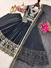 Stunning Black Color Sequence Work Georgette Gown