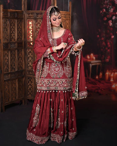 Wonderful Maroon Color Georgette Party Wear Sharara Suit