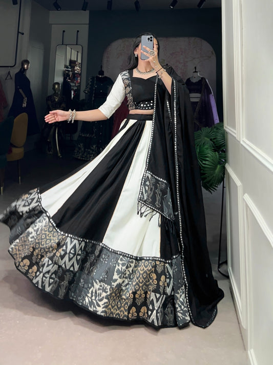 Traditional Wear Black Color Pure Rayon Lehenga Choli
