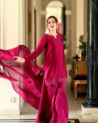 Designer Sequence Pink Color Palazzo Suit