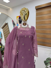Round Neck Onion Color Stylish Palazzo Suit