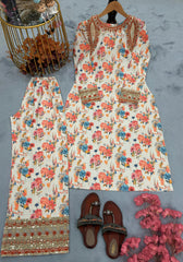 Beige Color Flower Printed Co-ords Set