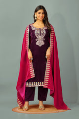 Exclusive Embroidery Sequence Work Wine Color Salwar Suit