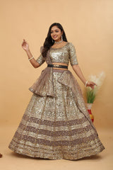 Adorable Embroidery Work Beige Color Lehenga Choli