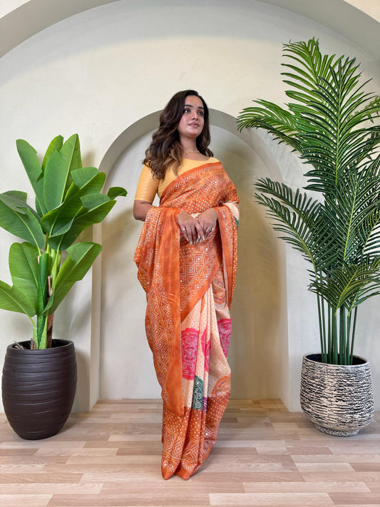 Adorable Bandhani Print Orange Color Saree