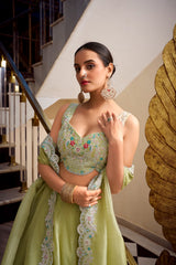 Wedding & Party Wear Gold Crush Perrot Color Lehenga Choli