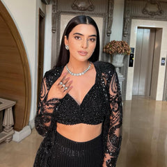 Party Wear Butterfly Net Black Color Palazzo Choli With Shrug