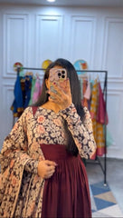 Ravishing Peach Rayon Cotton Kalamkari Print Gown