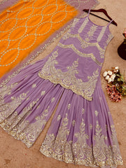 Gorgeous Purple Georgette Sequence Work Sharara Suit