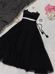Black Color Pearl Embellished Lehenga Set