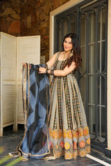 Stylish Multi Color Organza Digital Work Gown