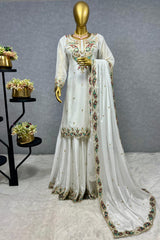 Superhit Sequence And Thread Work White Color Salwar Suit