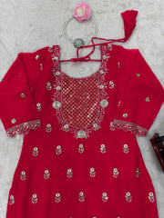 Glorious Red Georgette Thread Work Sharara Suit