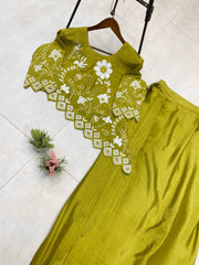 Designer Mehndi Color Work Top With Skirt