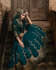 Traditional Wear Heavy Work Green Color Top With Lehenga