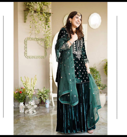 Fantastic Georgette Green Color Sharara Suit