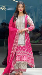 Pink Color Digital Print Chinon Silk Palazzo Suit