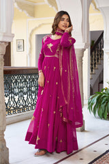 Marvelous Pink Georgette Thread Work Gown
