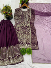 Outstanding Sequence Work Wine Color Sharara Suit