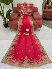 Red Sequence Work Vichitra Silk Saree