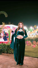 Delightful Viscous Velvet Teal Blue Color Skirt With Blouse
