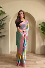 Multi Color Design Stylish Print Pink Color Saree