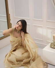 Exclusive Goldy Crazy Cream Color Saree