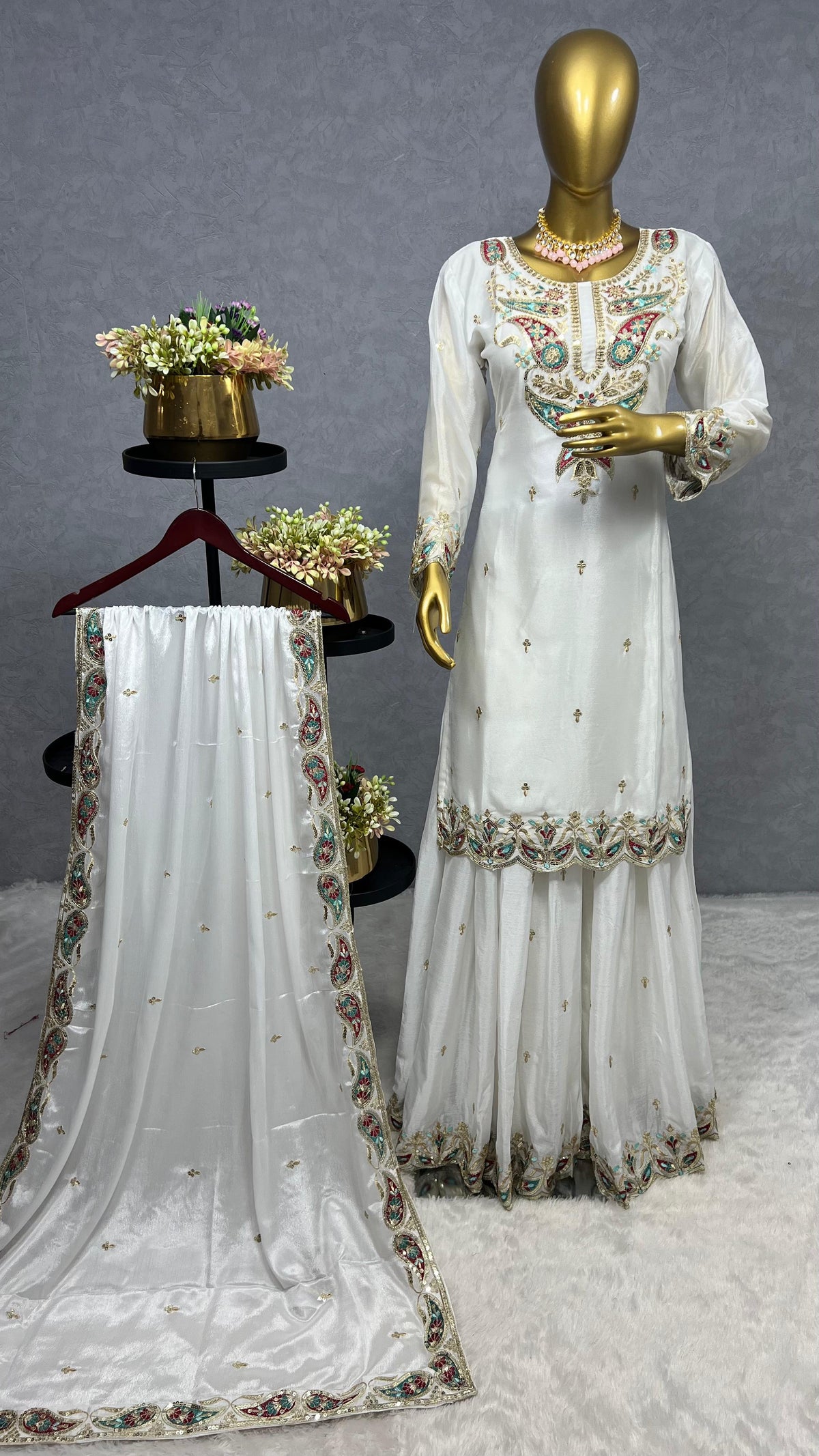Superhit Sequence And Thread Work White Color Salwar Suit