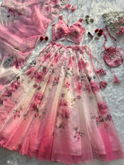 Glorious Pink Organza Digital Printed Lehenga Choli