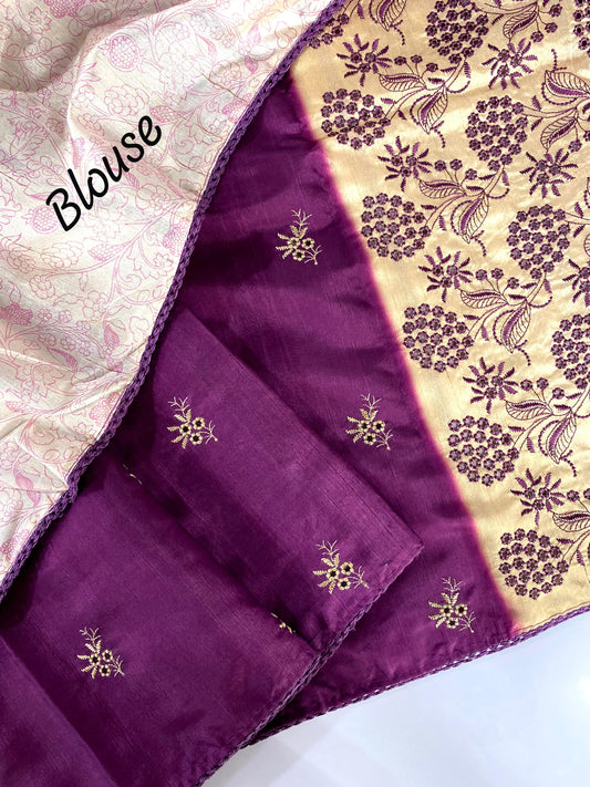 Precious Embroidery Design Purple Color Sarees