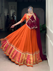 Lovely Orange Rayon Bandhej Print Lehenga Choli