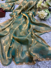 Gorgeous Box Pattern Teal Blue Color Saree