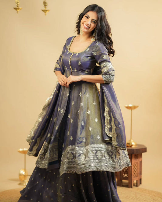 Lavender Color Simmer Silk Top With Lehenga