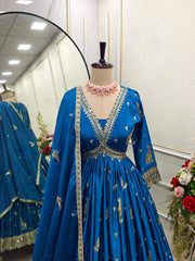 Function Wear Teal Blue Color Gown With Dupatta Set