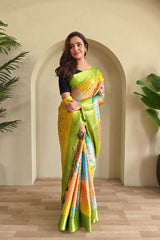 Multi Color Design Stylish Print Green Color Saree